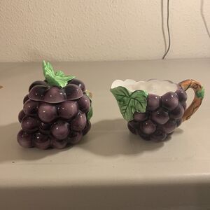 Vintage Lefton Grape Cluster Sugar and Creamer Sculptural Fruit Glazed